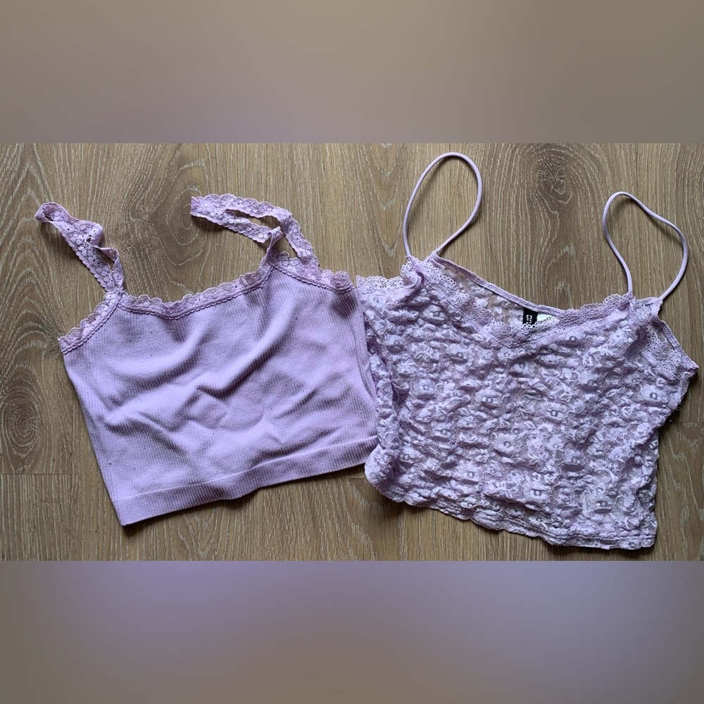 Lilac Lace and Ribbed Camisole Duo